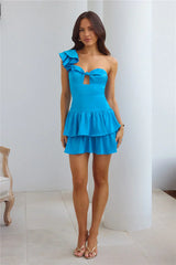 Dazzle Me One Shoulder Satin Mini Dress Blue