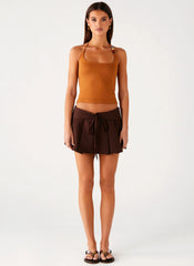 Dalia Dusk Pleated Mini Skirt - Chocolate
