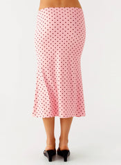 Bahama Low Rise Midi Skirt - Strawberry Dot