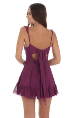 Chiffon Ruffle Strap Dress in Plum