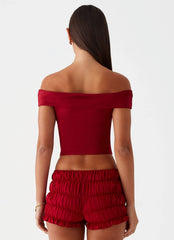 Trixie Twist Off Shoulder Top - Maroon