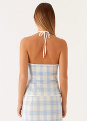 Esther Top - Blue Check Seersucker