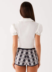 Cheyanne Knit Mini Shorts - Diamond Navy