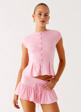 Landon Button Up Top - Pink