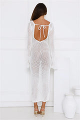 Sailing Into Sunset Knit Long Sleeve Maxi Dress White