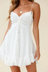 Janie String Tie Detail Ruffle Hem Babydoll Dress White