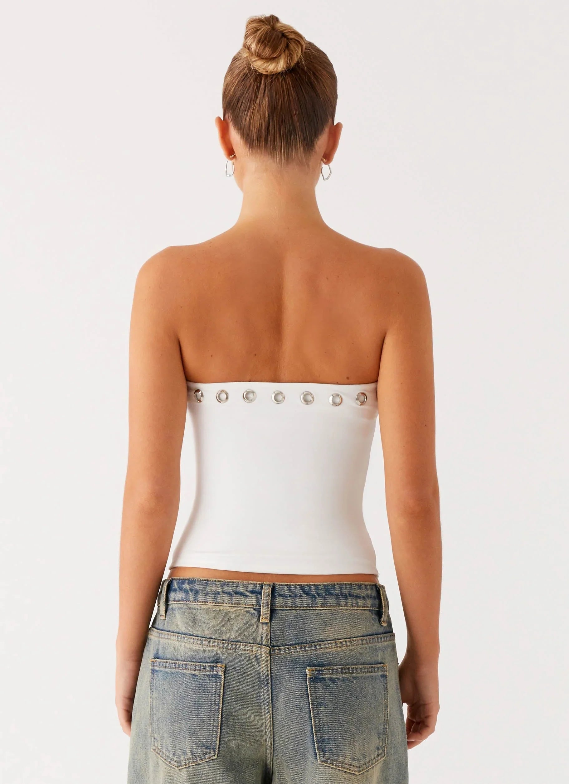 Miku Eyelet Strapless Top - White