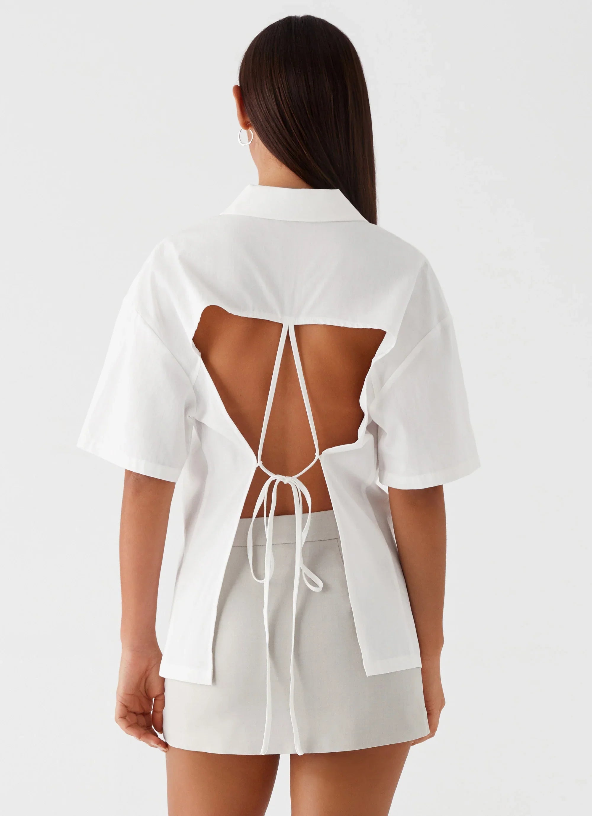 Hadley Open Back Short Sleeve Shirt - White