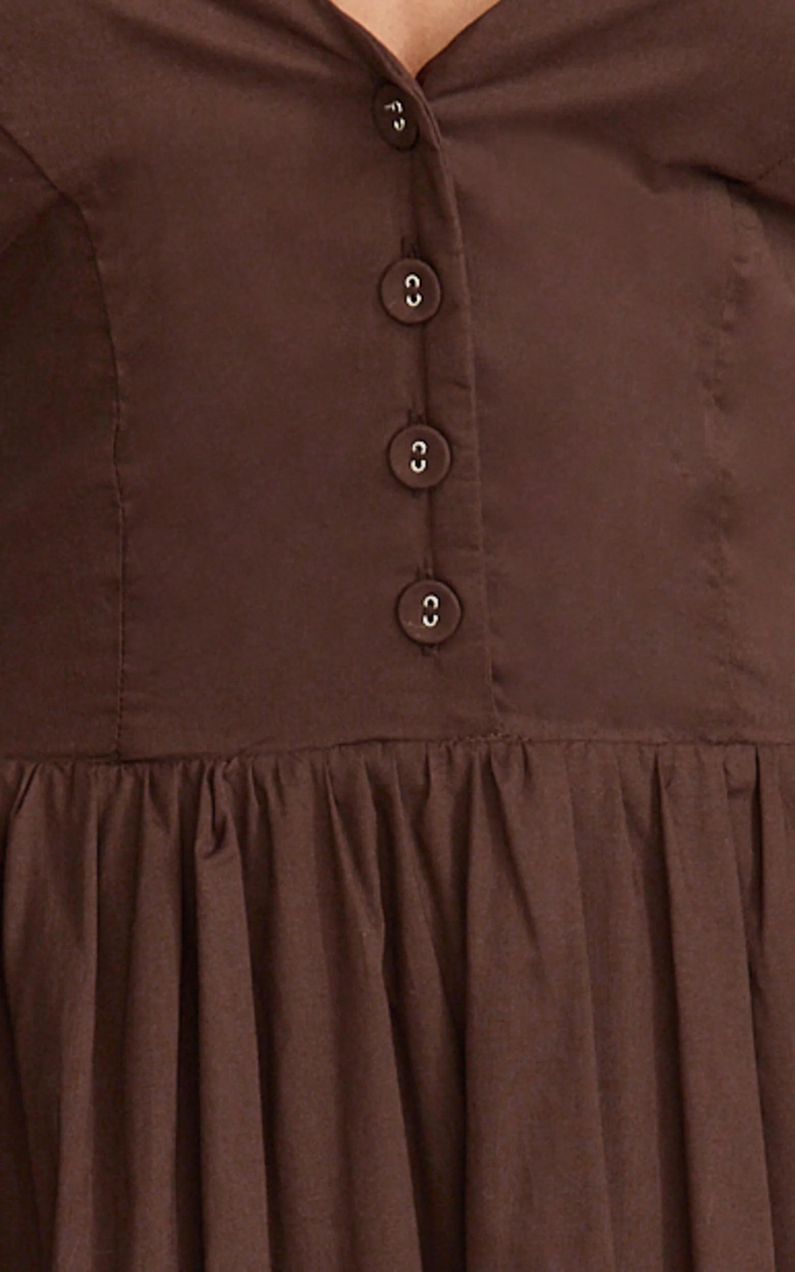 Everly Midi Dress - Tie Halter Neck Button Down Bodice Fit And Flare Dress in Chocolate