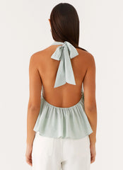 On Repeat Halter Top - Green Stripe