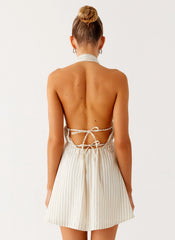 Figaro Halter Mini Dress - Taupe Stripe