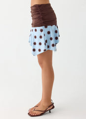 Being With You Mini Skirt - Blue Mocha Dot