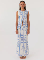 Born For Bordeaux Linen Vest - Floral Wave
