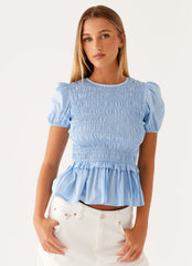 Izzy Shirred Top - Blue