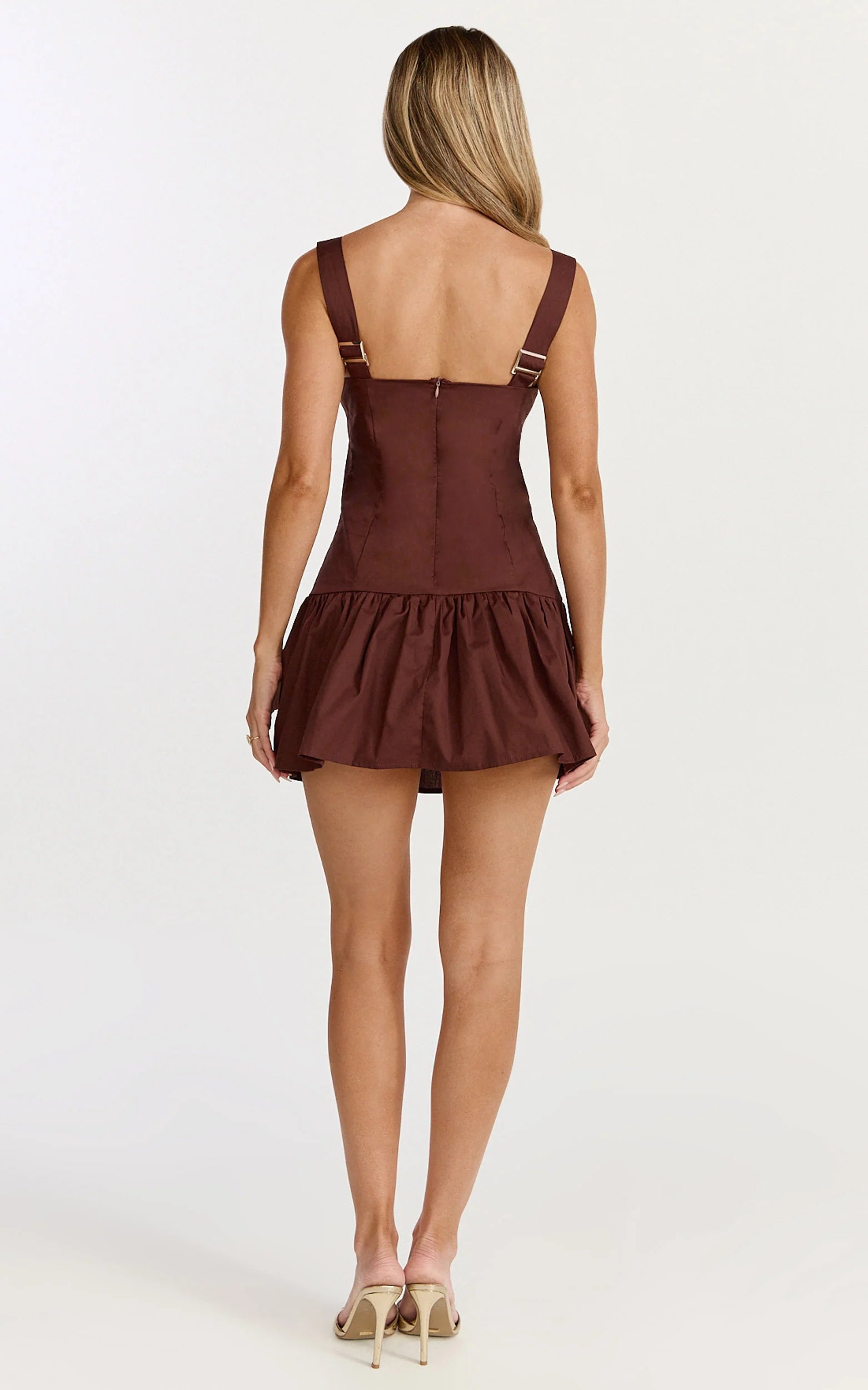 Nyx Mini Dress - Balconette Bodice Drop Waist Dress in Chocolate