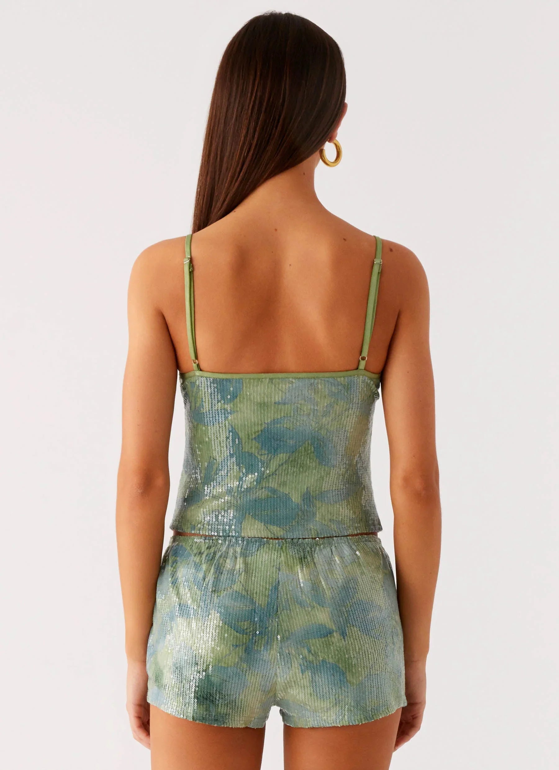 Ajean Sequin Cami Top - Lime Blood