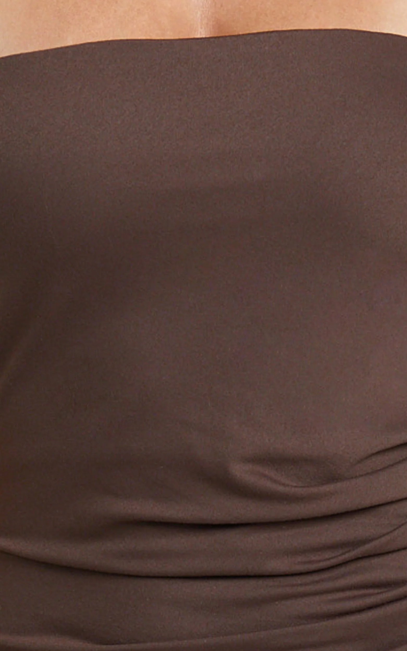 Natasha Midi Dress - Strapless Ruched Column Dress in Chocolate