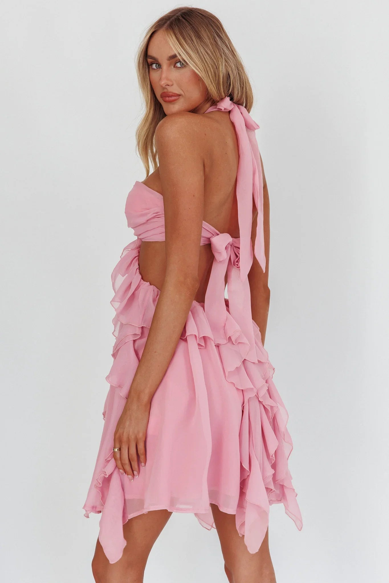Santiago Cut-Out Ruffle Mini Dress Blush
