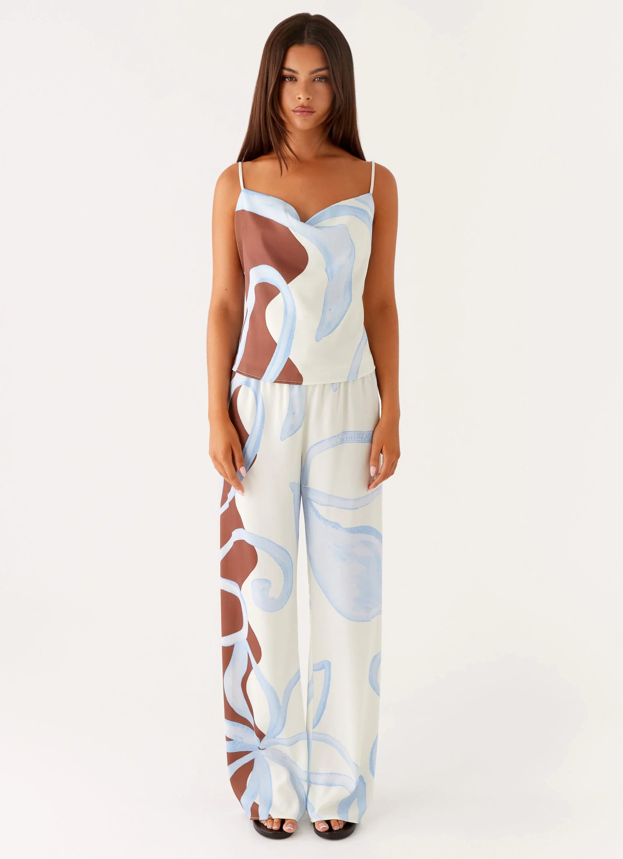 Kaia Cowl Neck Top - Bloom Wave Print