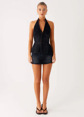 Esma Halter Top - Washed Dark Blue